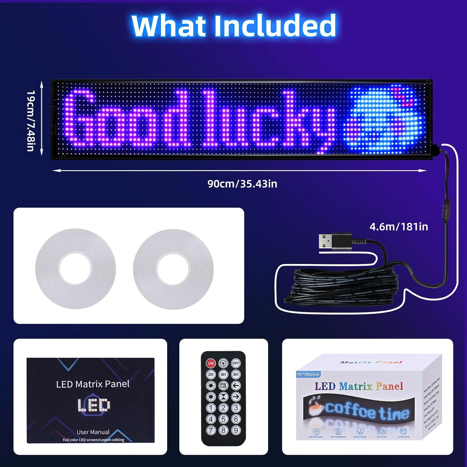 35.35''X7.56'' Scrolling Bright Advertising LED Signs, LED Sign Programmable Flexible Matrix Panel, USB LED Signs App Control Custom Text Pattern Animation LED Display for Store Car Bar Hotel image number 1