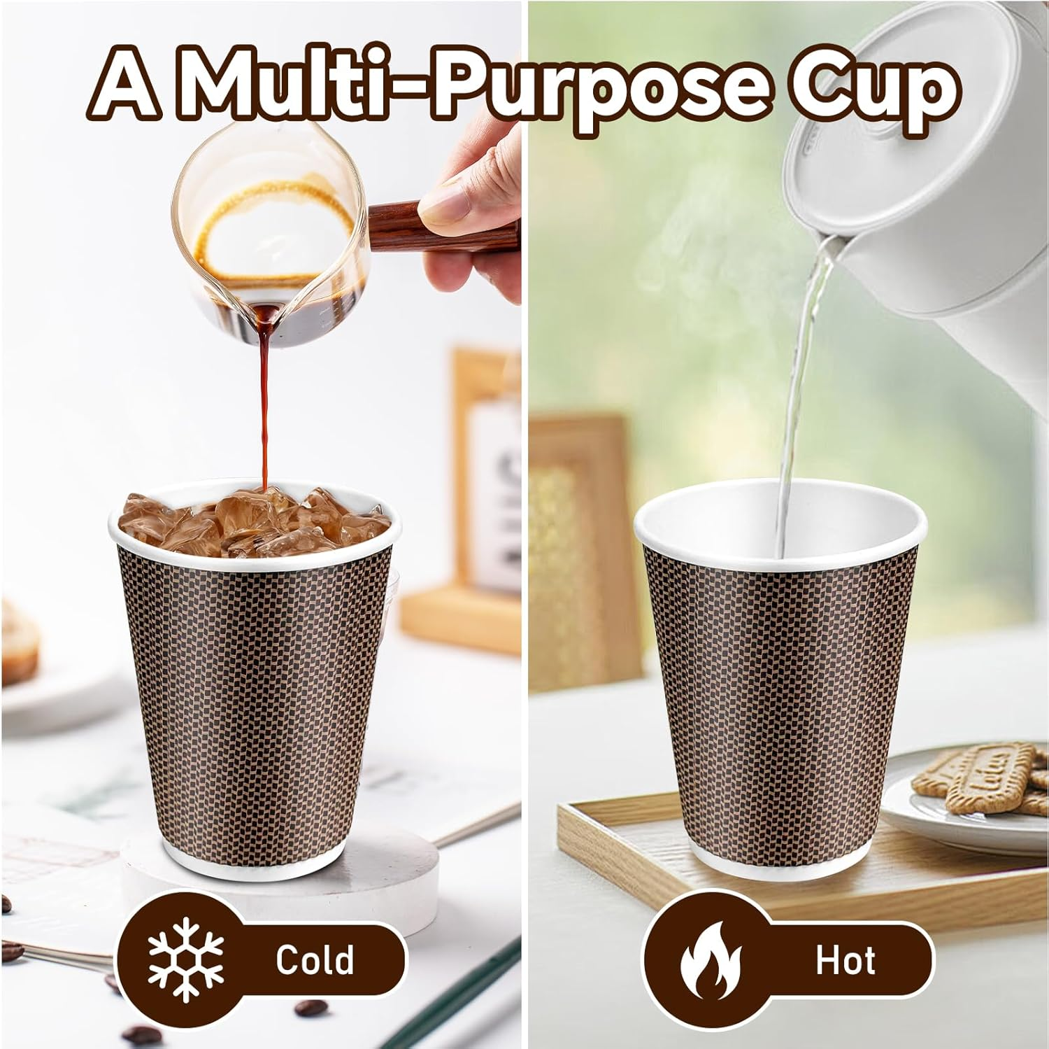 50Pack 12Oz Disposable Paper Cups, Leakfree Triple Wall Coffee Cups with Lid and Straws, to Go Paper Coffee Cup for Coffees,Tea,Chocolate,Hot Cold Drink, Ideal for Home,Parties,Weddings image number 3