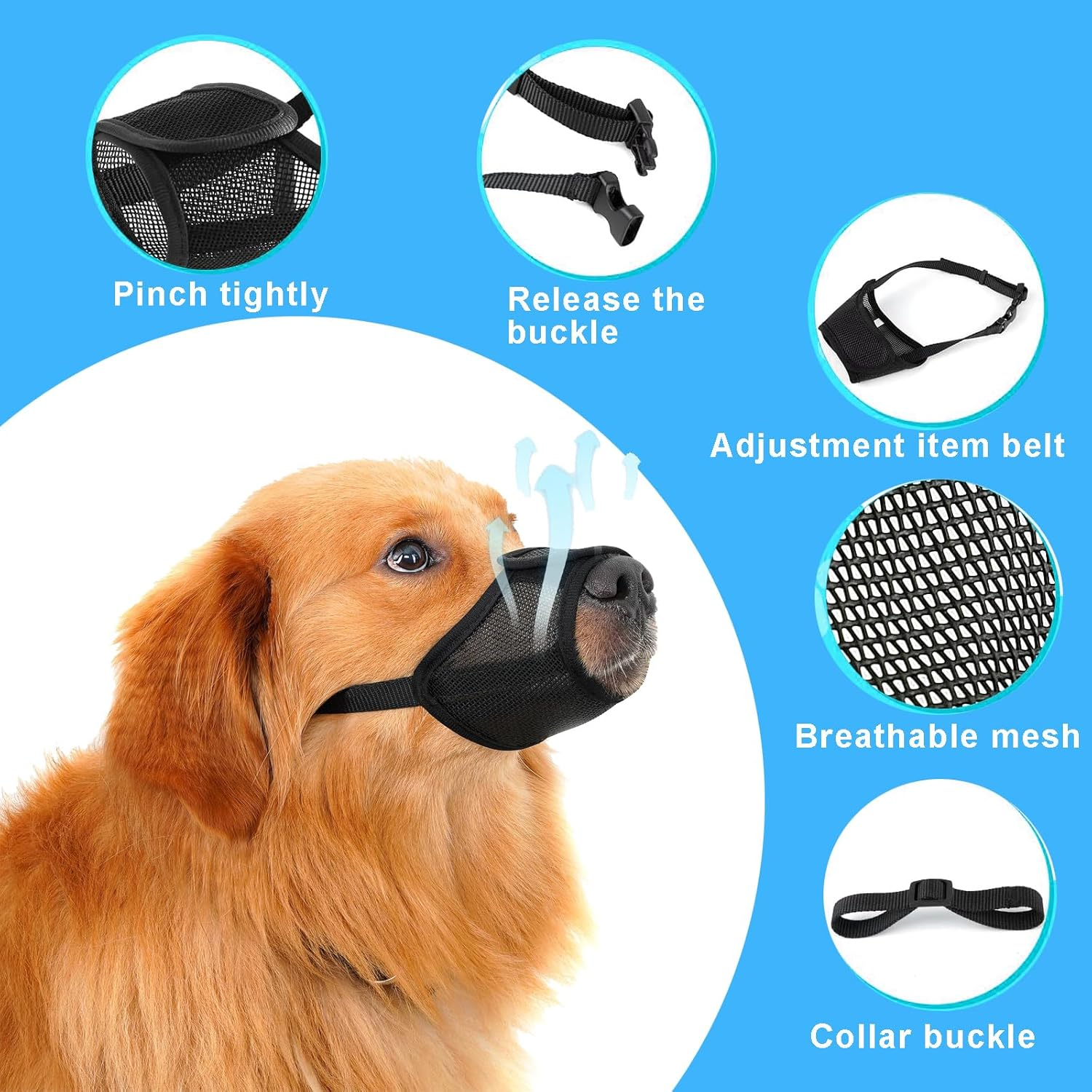 Velmoriah Dog Muzzle for Small Medium Large Dogs, Soft Air Mesh, Breathable Muzzle Drinkable Cover to Prevent Biting for Chihuahua, German Shepherd, Bulldog (S) image number 6