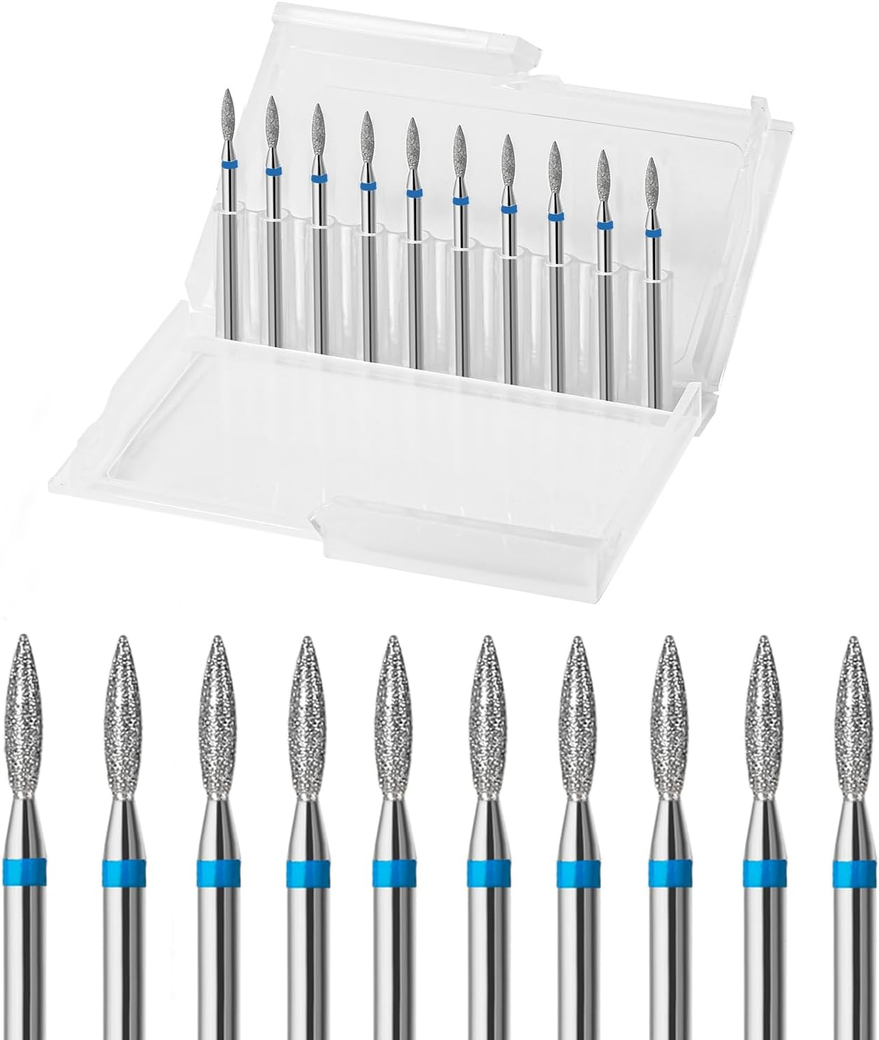 ERUIKA 10Pcs Diamond Flame Cuticle Drill Bits Set, Professional Cuticle Nail Drill Bits for Dead Skin Nails Dry Manicure Pedicure Shape Remove Nail Salon Tools(Fine-F)