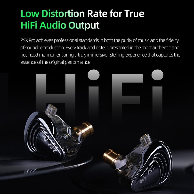 KZ ZSX PRO in Ear Monitor Headphones,5Ba+1Dd Hybrid Earbuds Hifi Bass Noise Isolation Earphones, Stereo Sound Comfortable Headphones for Audiophile, Musicians (No Mic, Black) image number 5