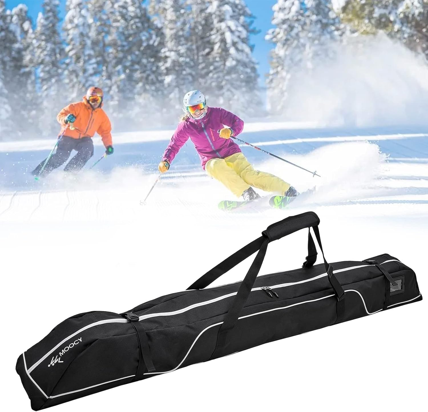 Ski Bag, Single Ski Bag for Travel 600D Polyester Water-Resistant with Adjustable Shoulder Strap for Snow Gear, Poles and Accessories image number 1