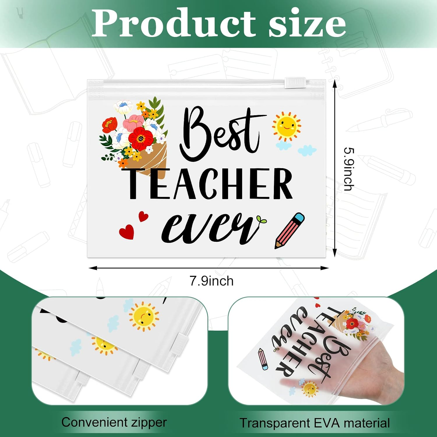 Cunno 60 Pcs Christmas Teacher Appreciation Gifts Bulk Small Teacher Survival Kit Bag Waterproof Makeup Pouch Cosmetic Pencil Bag Thank You Gifts for Women Teacher Graduation Gifts, Best Teacher Ever