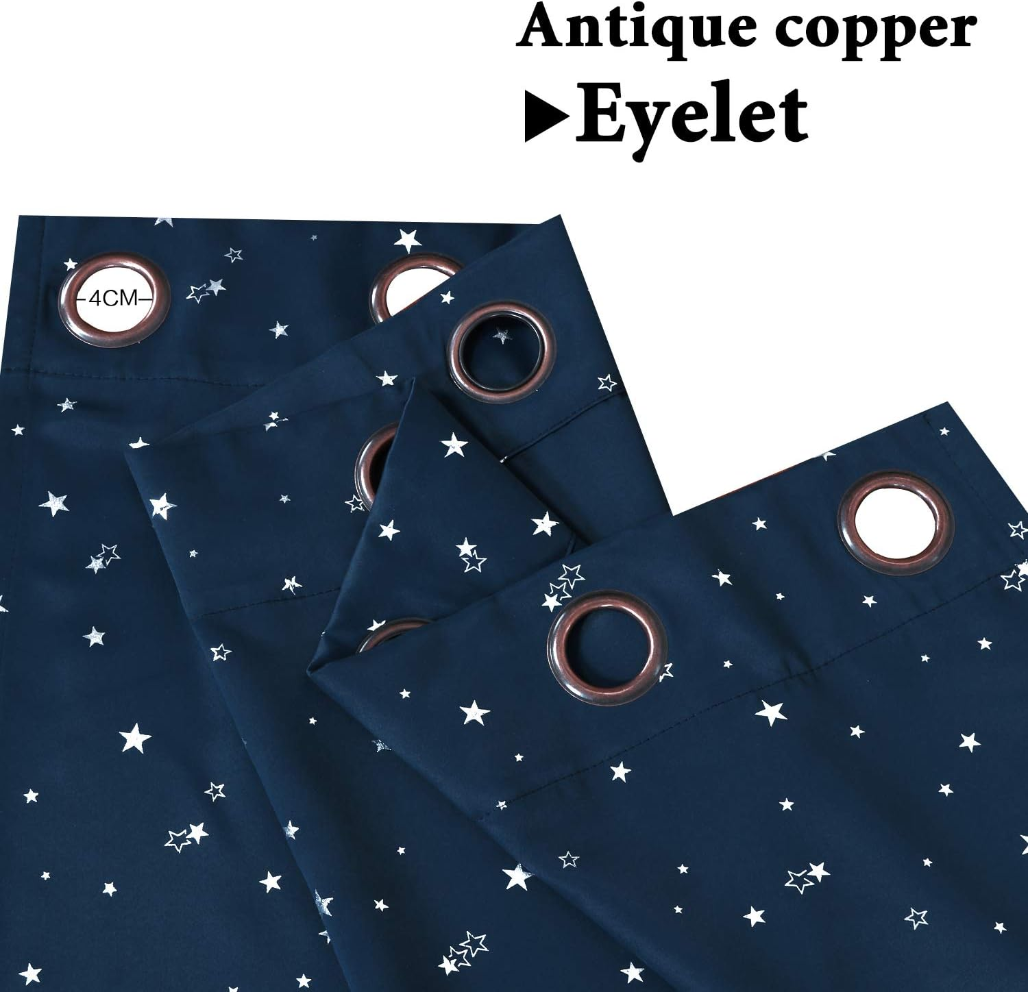Smarcute Blackout Kids Room Curtains Twinkle Stars Blockout Bedroom Curtain Draperies for Boys/Girls - Thick Soft Fabric with Eyelet Top, Each Piece W132Cm by D160Cm, Sold by Pair, Navy image number 1
