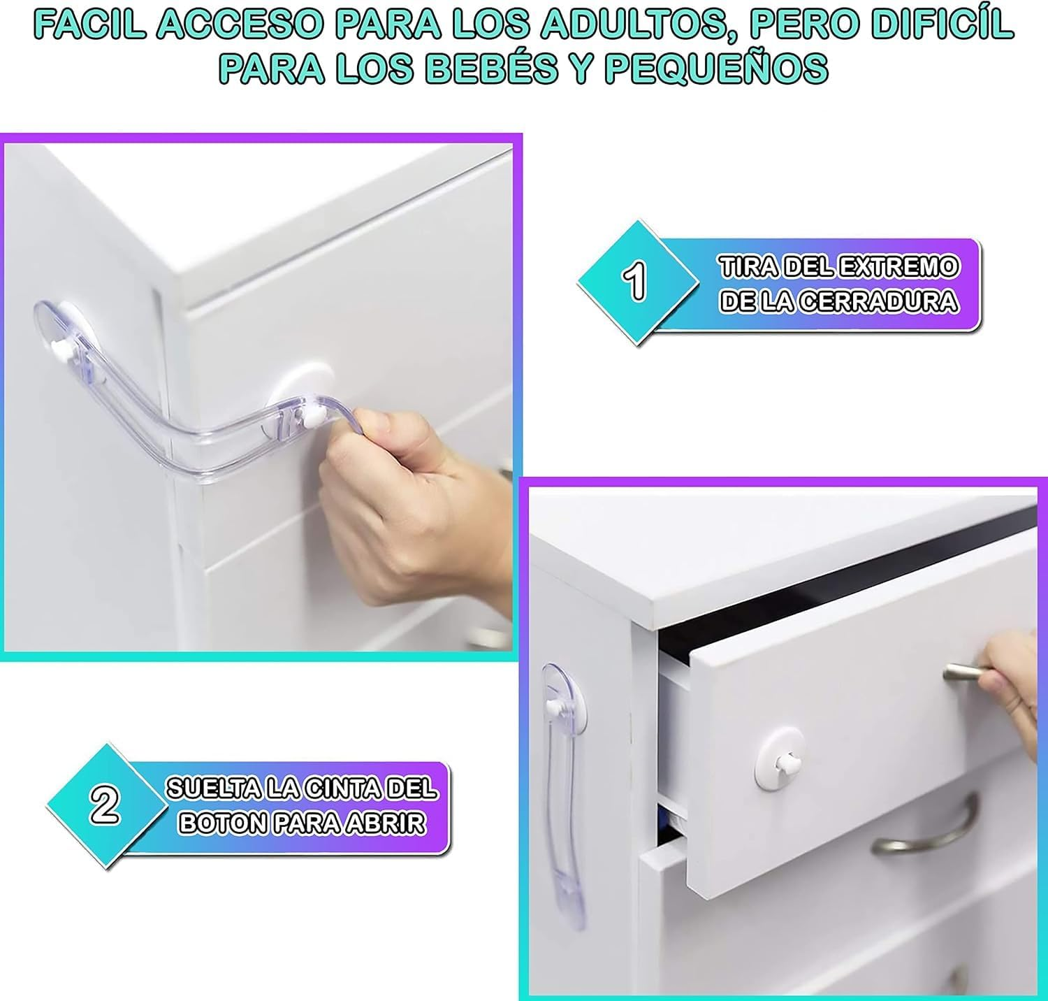 Clear Child Safety Guards & Locks, Ajustable Baby Proofing Cabinet and Drawer Locks,Safe Quick and Easy Child Safety Locks for Cabinets and Drawers-Purpose for Cabinet,Drawers,Freezer,Oven (6PCS, 16*3.5Cm/6.5In*1.38In) image number 1