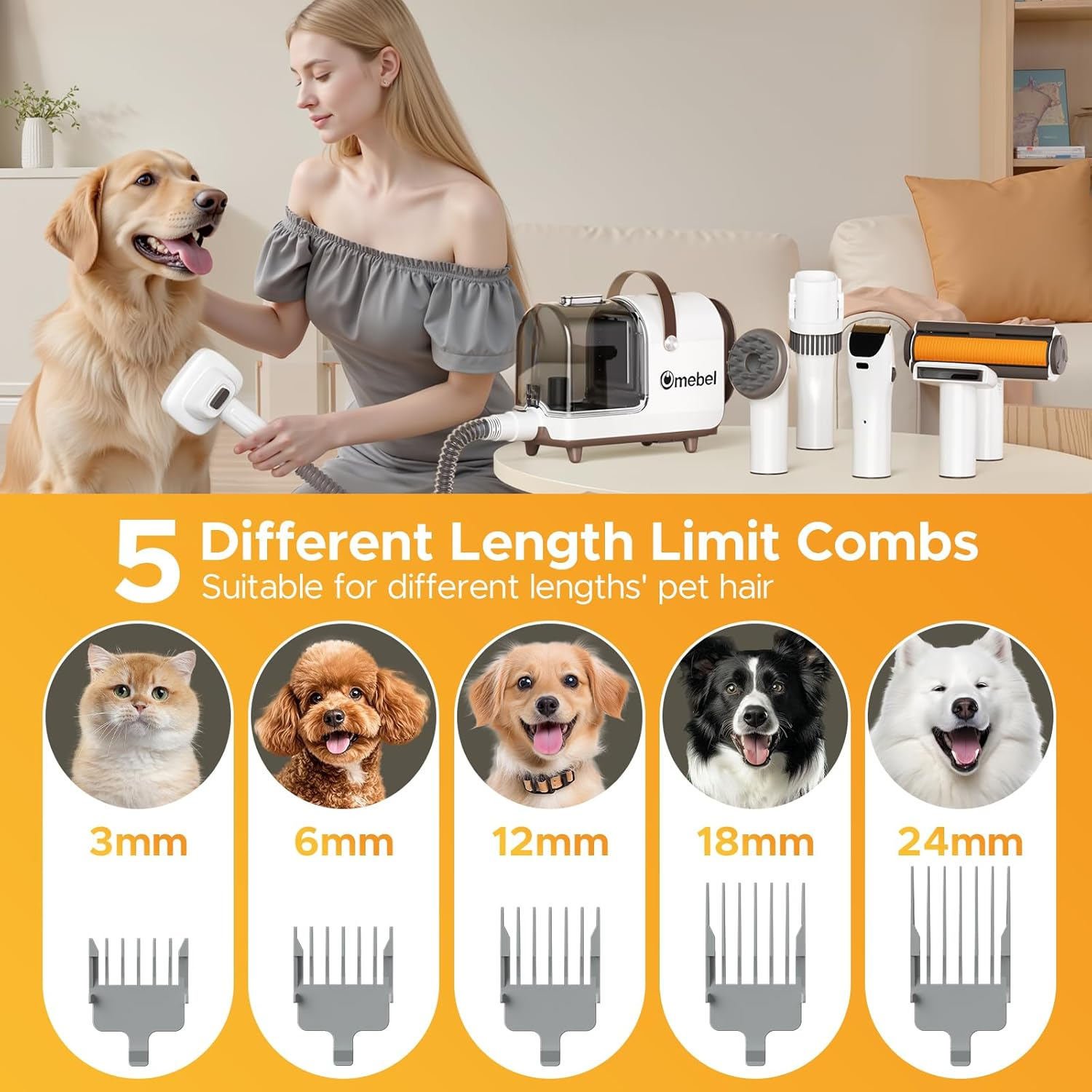 Omebel Pet Grooming Vacuum,Dog Grooming Vacuum for Shedding with 7 Pet Hair Removal Tool, Pet Vacuum Grooming Kit for Dogs and Cats,3L Capacity Dust Cup Picks up 99% Pet Hair image number 4