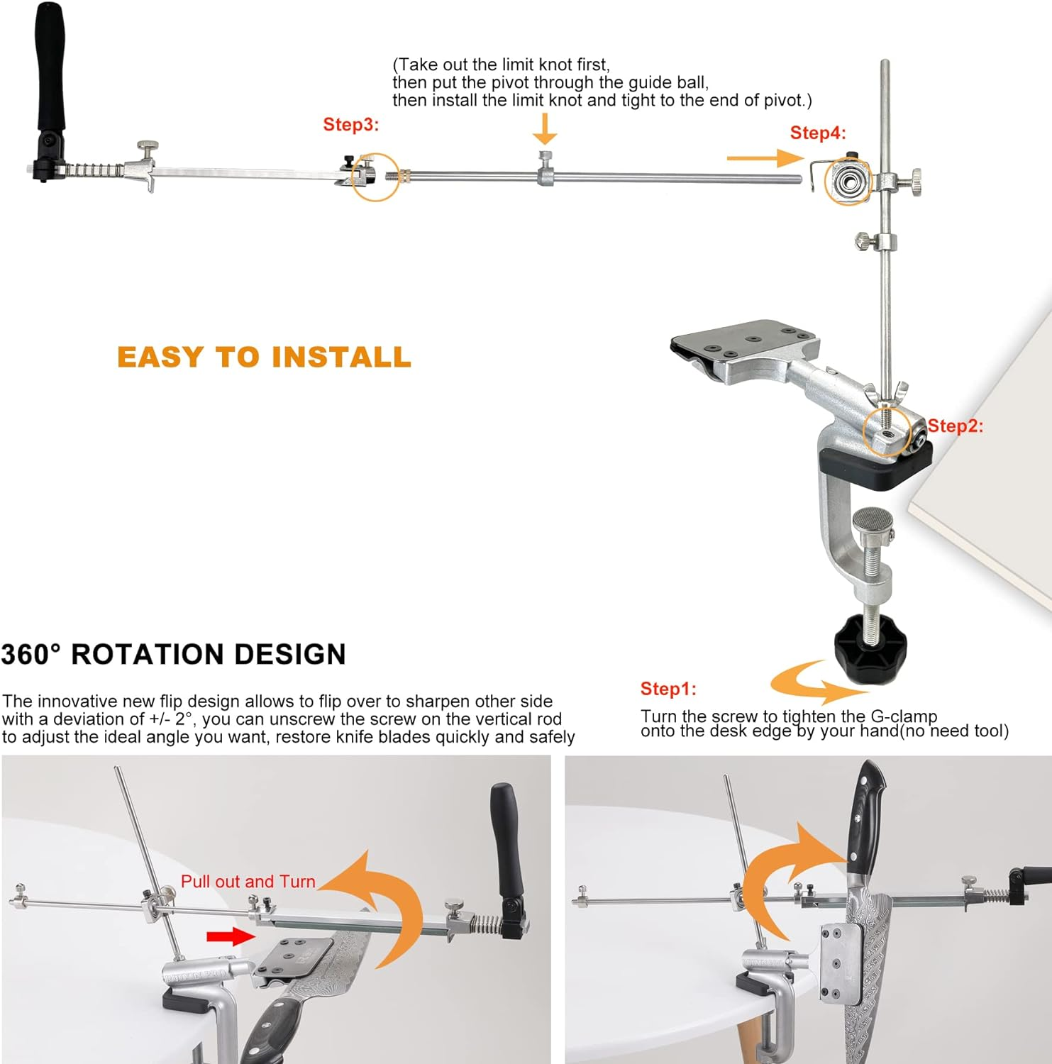 Huanlemai RUIXIN PRO RX-008 Kitchen Knife Sharpener System with 10Whetstones,360Deg Rotation Flipdesign,Fixed-Angle Stainlesssteel Profess. Chef Knife Sharpening Kit Blades Finegrinding Polishing Tool image number 1