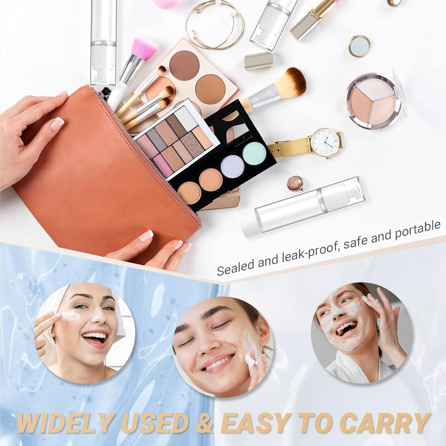 JOWILIN Clear Airless Cosmetic Pump Bottle, 2 Pcs 3.4Oz/100Ml and 2 Pcs 1.7Oz/50Ml Refillable Dispenser Container, Travel Size Empty Lotion Bottle for Perfume, Foundation, Shampoo, Liquid Etc (4 Pcs) image number 4