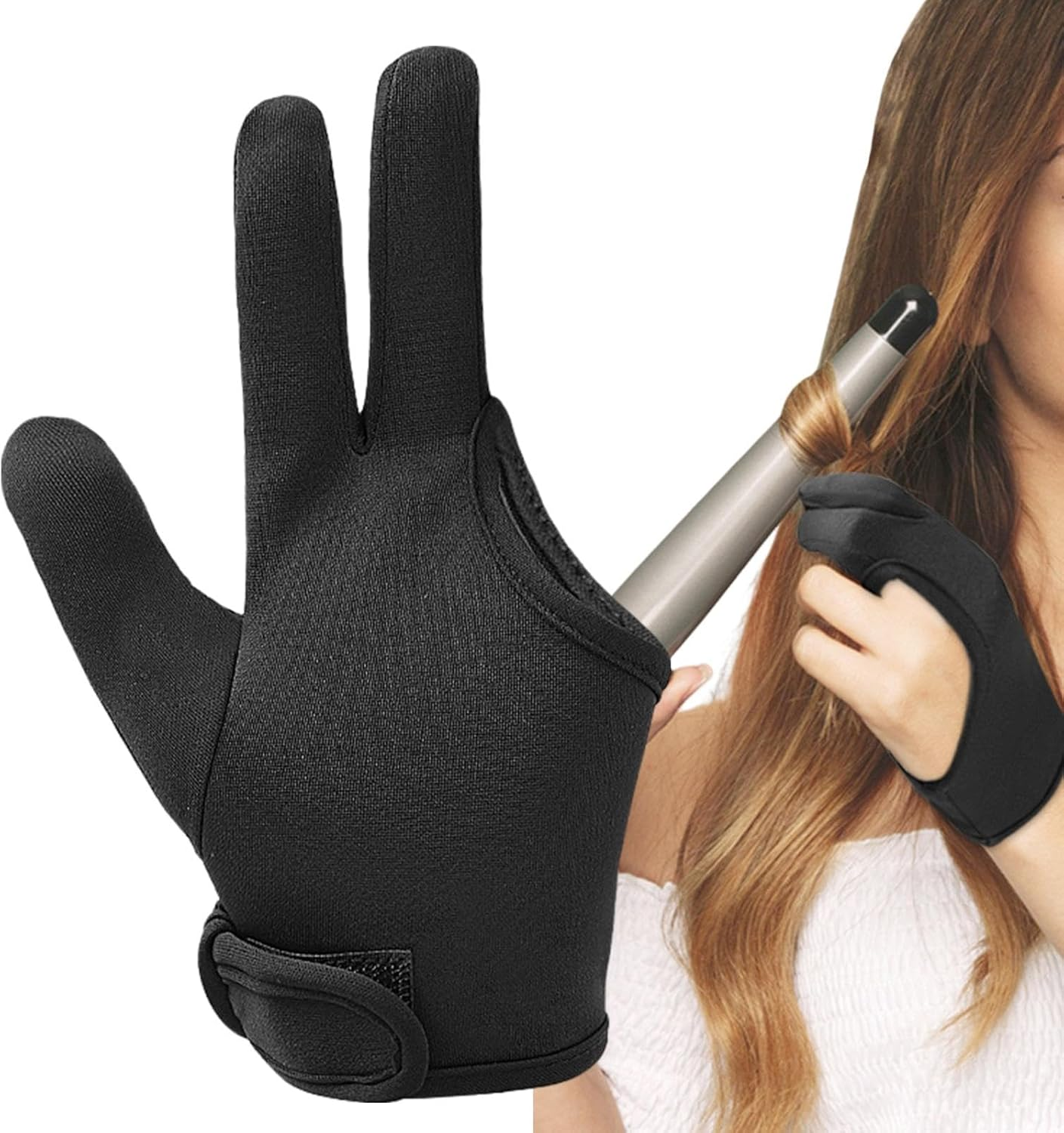 Curling Wand Gloves - 3 Finger Heat Resistant Elastic Mittens for Curling Wand | Machine Washable Comfortable Professional Hair Styling Tools for Hair Straighteners