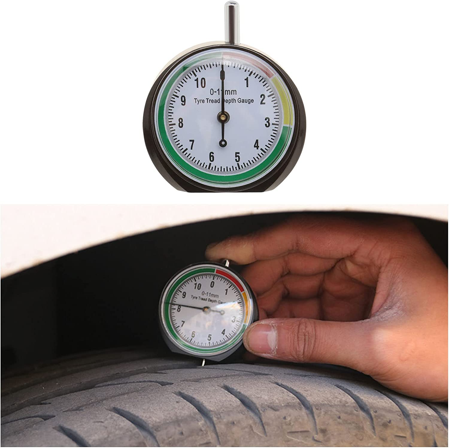 SING F LTD Professional Dial Type Tyre Tread Depth Gauge Portable Wheel Tyre Measurement Tool Range 0-11Mm for Cars Motorcycles Trucks Off-Road Vehicles image number 6