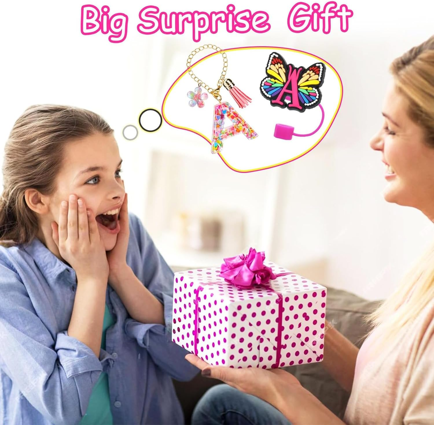 6PCS Cup Accessories Set for Stanley Cup 30Oz 40Oz,Tumbler Initials Decorations for Stanley,Including Silicone Straw Cover Cap and Boot,Spill Proof Stopper,Handle Charm,Sticker (Letter A) - Letter B image number 4