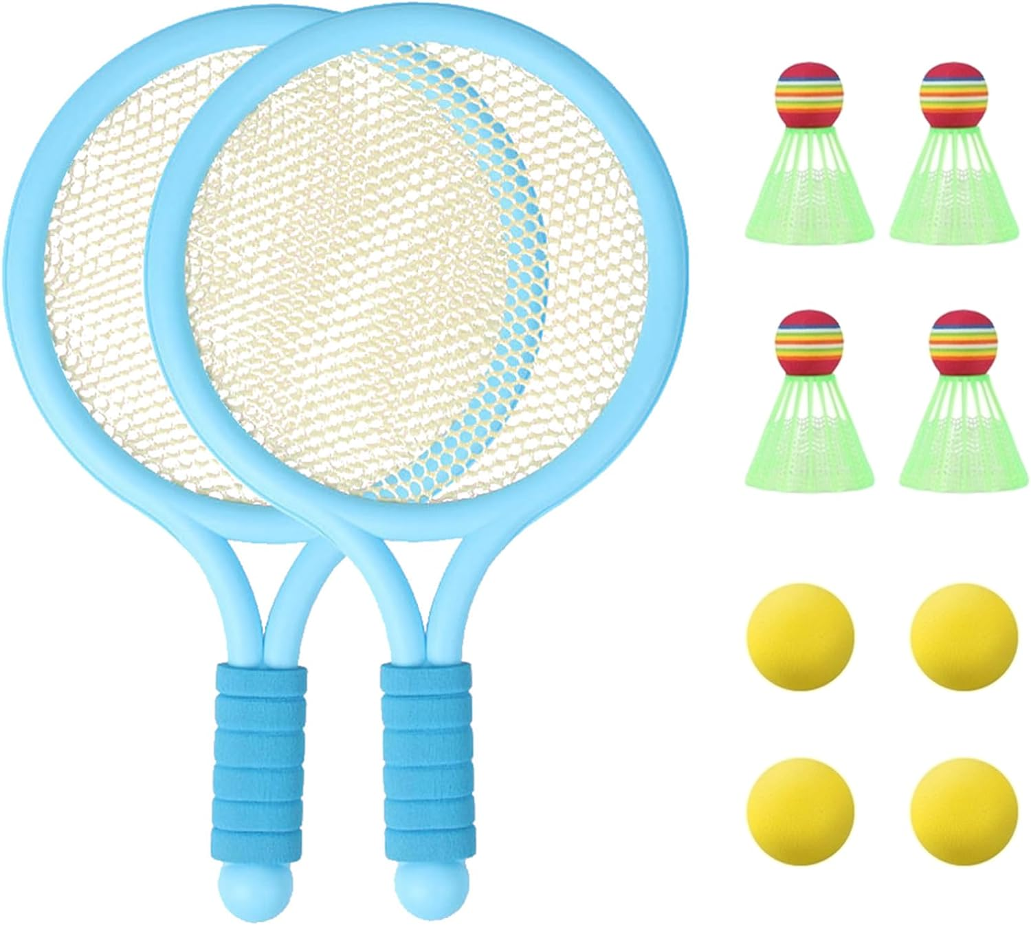 Kids Tennis Racket Set with Ball,16 Inch Plastic Tennis Racket with 4 Tennis Balls and 4 Shuttlecocks for Kid, Beach Kindergarten Baby Parent Child Interactive Toys, Outdoor/Indoor Sport Play(Blue) image number 4