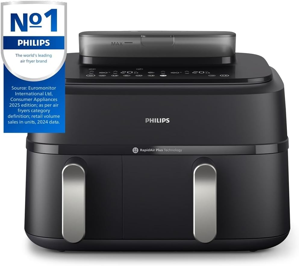 Philips Dual Basket Air Fryer 5000 Series, 9L, Steam Function, 2 Baskets, Synch Function, Rapid Air Technology, Versatile Large Hot Air Fryer, 90% Less Fat and Energy Saving, Homeid App (NA551/00) image number 3