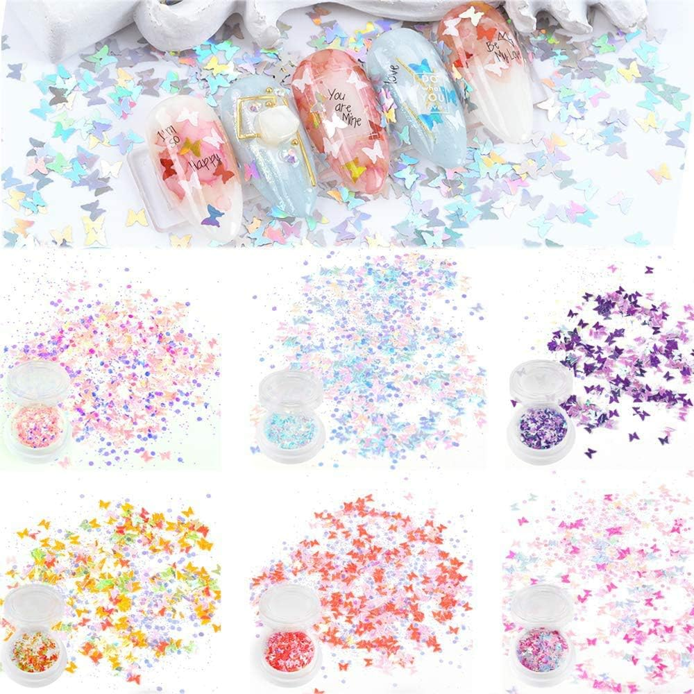 6 Boxes 3D Butterfly Nail Art Glitter Sequins Butterfly Nail Sequin for Nail Art Decoration image number 2