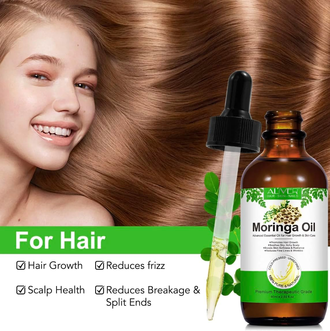 PREMIUM Moringa Oil | Hair Growth. 100% Natural Organic Pure Cold Pressed. Repair - Restore - Regrow - Treatment- Anti-Hair Loss - Skin Care - anti Aging. Scalp + Eyebrow + Eyelash image number 3