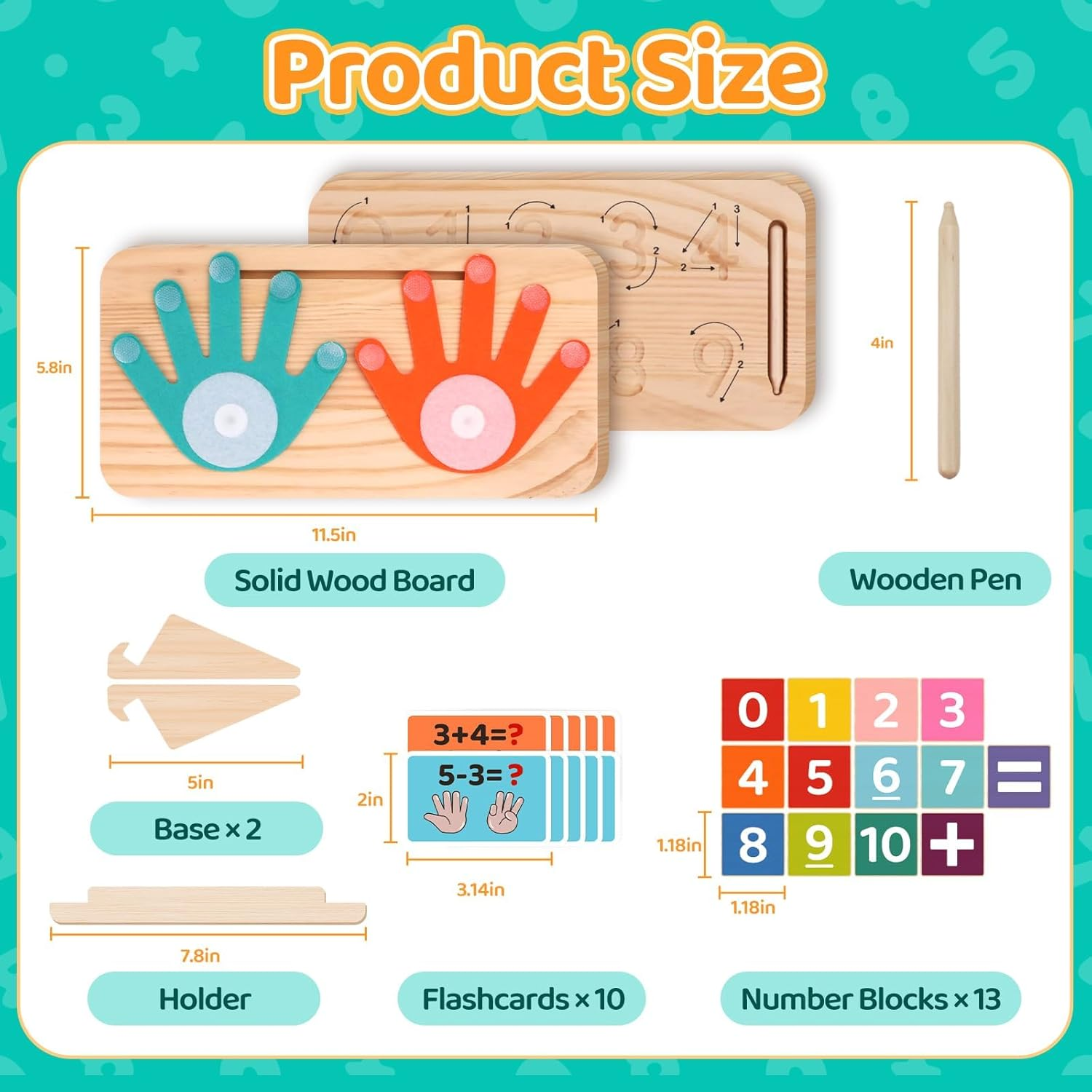 Montessori Learning Toys for Toddlers 2-4, Double-Sided Finger Counting & Number Tracing Board, Colorful Number Blocks, Solid Pine Wood Educational Math Toy for Kids Boys Girls Ages 1 3 5 Year Old image number 5