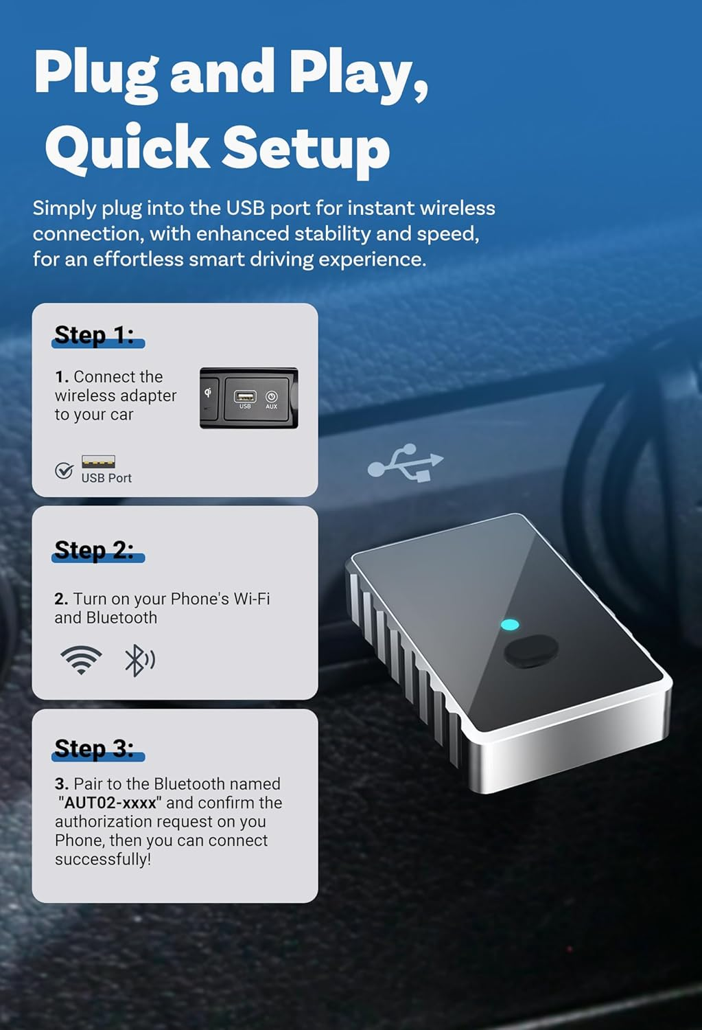 Smart World Micro CP-AA 2-In-1 Wireless Carplay & Wireless Android Auto Adapter &ndash; Compact & Fast Connection image number 1