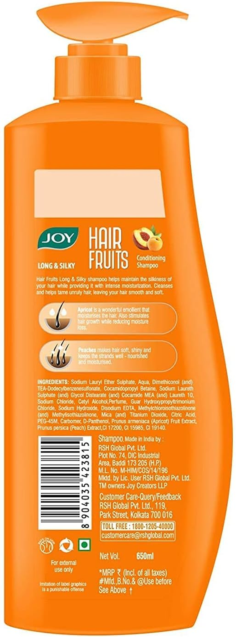Joy Hair Fruits Long & Silky Conditioning Shampoo Enriched with Apricot & Peach, 650 Ml image number 6