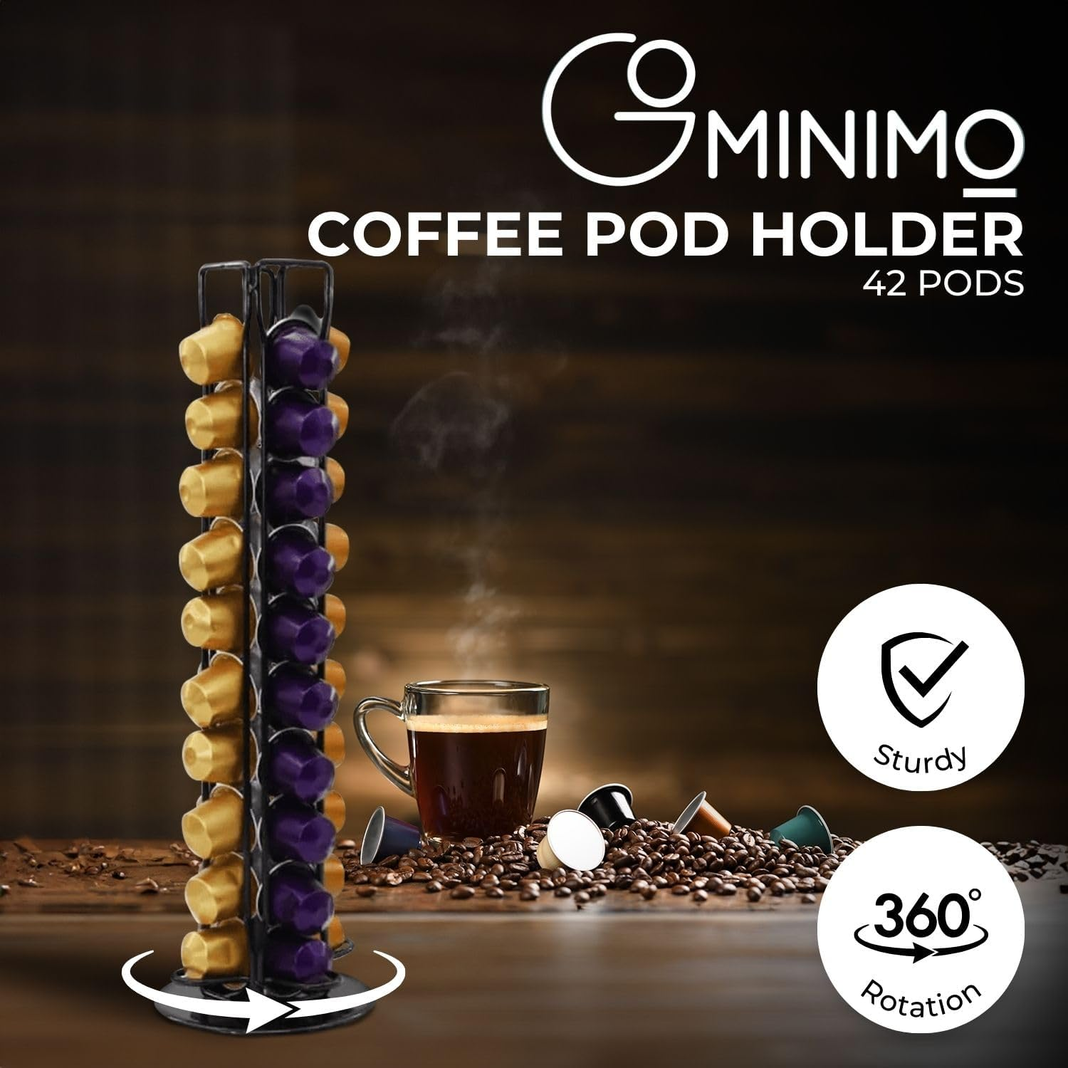 Gominimo Coffee Pod Holder, Stores 42 Pods with 360-Degree Rotation, Kitchen Decor for Effortless Access and Durability, Stylish Organization for Your Nespresso Collection, Black image number 3