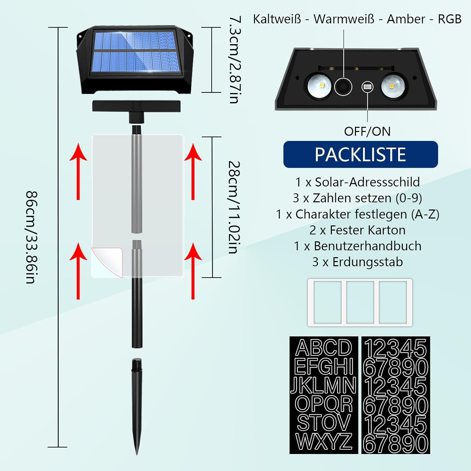 TOTHDATE Solar House Number Illuminated, 10 Colours, Personalised House Number Sign, Illuminated, 1200 Mah, IP65 Waterproof Address Board for Wall Floor - 10 Colours image number 5