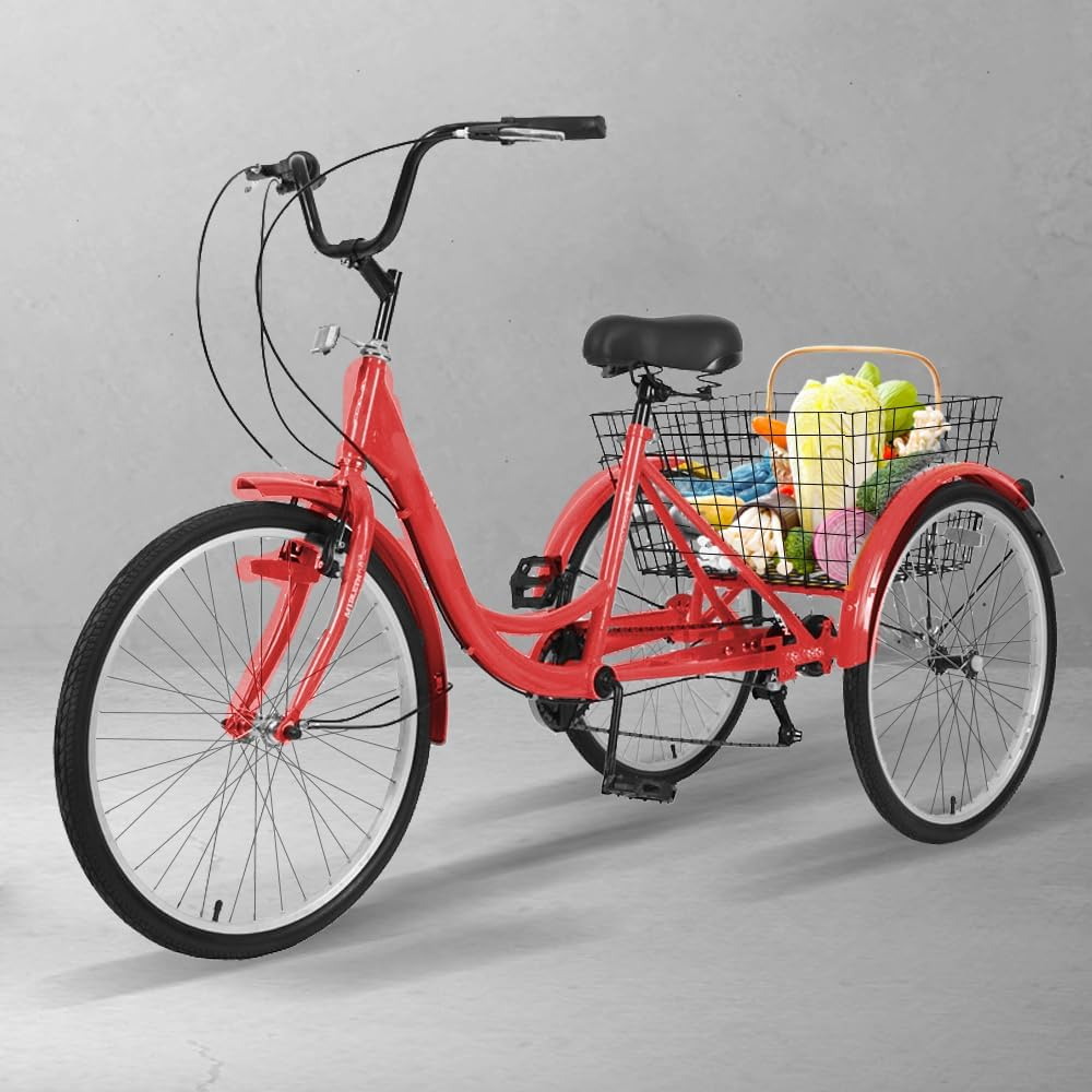 3-Wheel Adult Tricycle 7-Speed 26 Inch Trike Three Wheel Bike Large Load Capacity with Front/Rear Brakes Padded Seat Rear Basket Free Lock image number 4