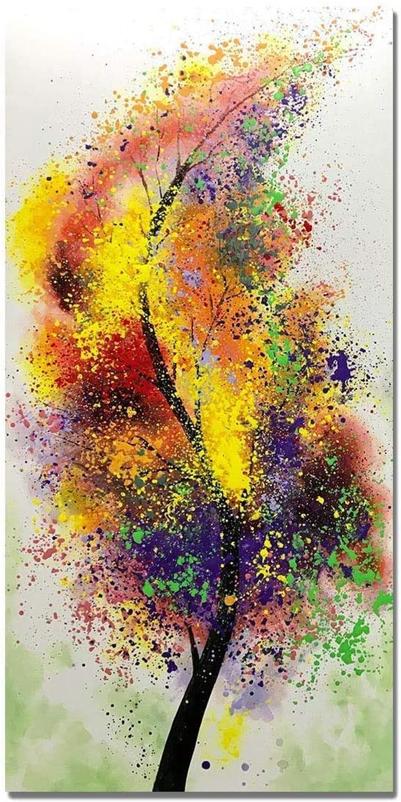 Framed Oil Painting,Hand Painted Modern Abstract Textured Big Wall Paintings,Can Be Hung Home Decoration Large Canvas Wall Art,Colorful Tree (80 X 40 Cm) image number 5