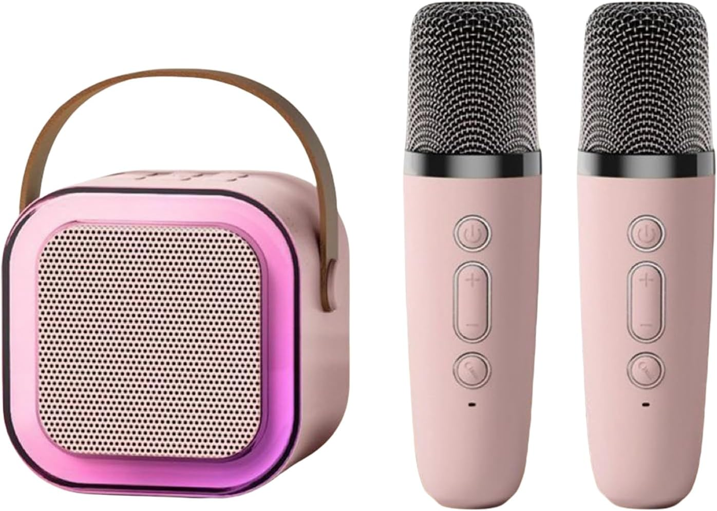 Mini Karaoke Machine for Kids and Adults Portable Bluetooth Speaker with 2 Wireless Microphones Pink Color image number 5