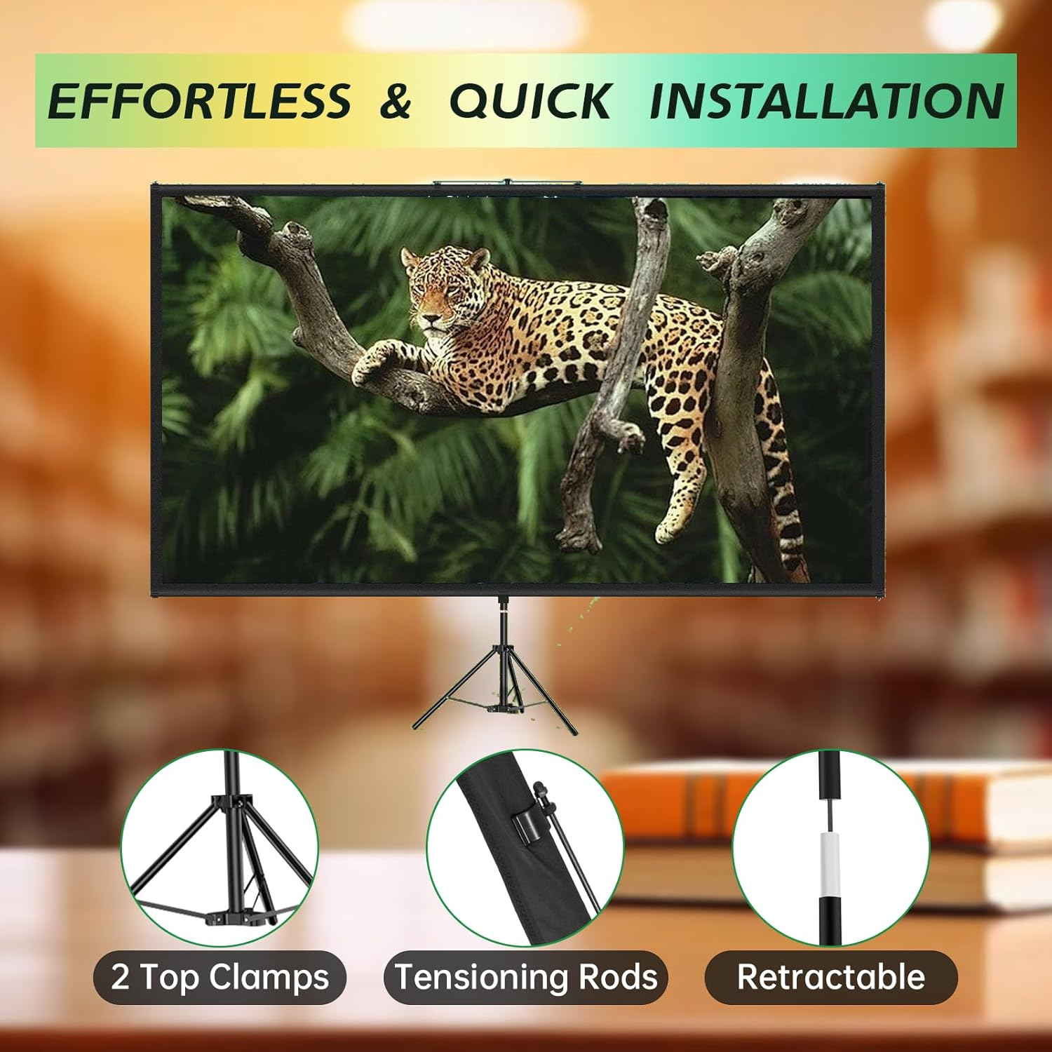Tripod Projector Screen with Stand 80 Inch 16:9 4K HD Projection Screen Stand Wrinkle-Free Height Adjustable Portable Screen for Projector Indoor & Outdoor for Movie,Home Cinema,Gaming,Office image number 4