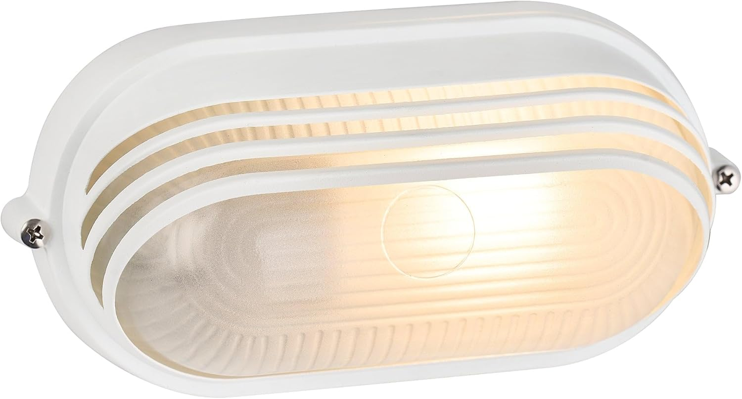 Lexi Lighting Virell Oval Louvered Outdoor Bunker, Retro Moisture E27 Outdoor Wall Lamp, IP54 Waterproof Explosion-Proof Glass Lampshade Ceiling Lamp Garden Balcony Porch Wall Lighting - White