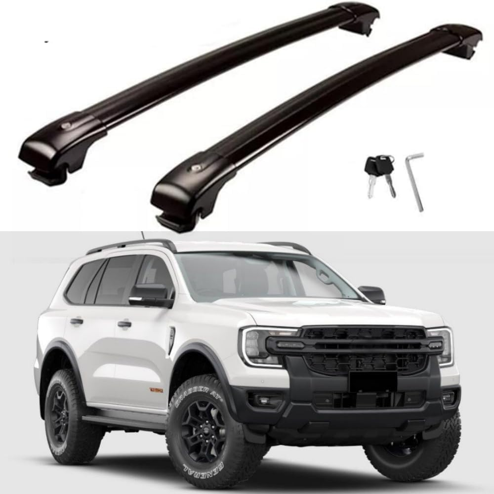 TINIANHHCT Lockable Cross Bars Roof Rack Fits for Ford Everest 2022-2025 Trend & Sport & Tremor & Wildtrak & Platinum Aluminum Crossbars Cargo Carrier（Black） image number 1
