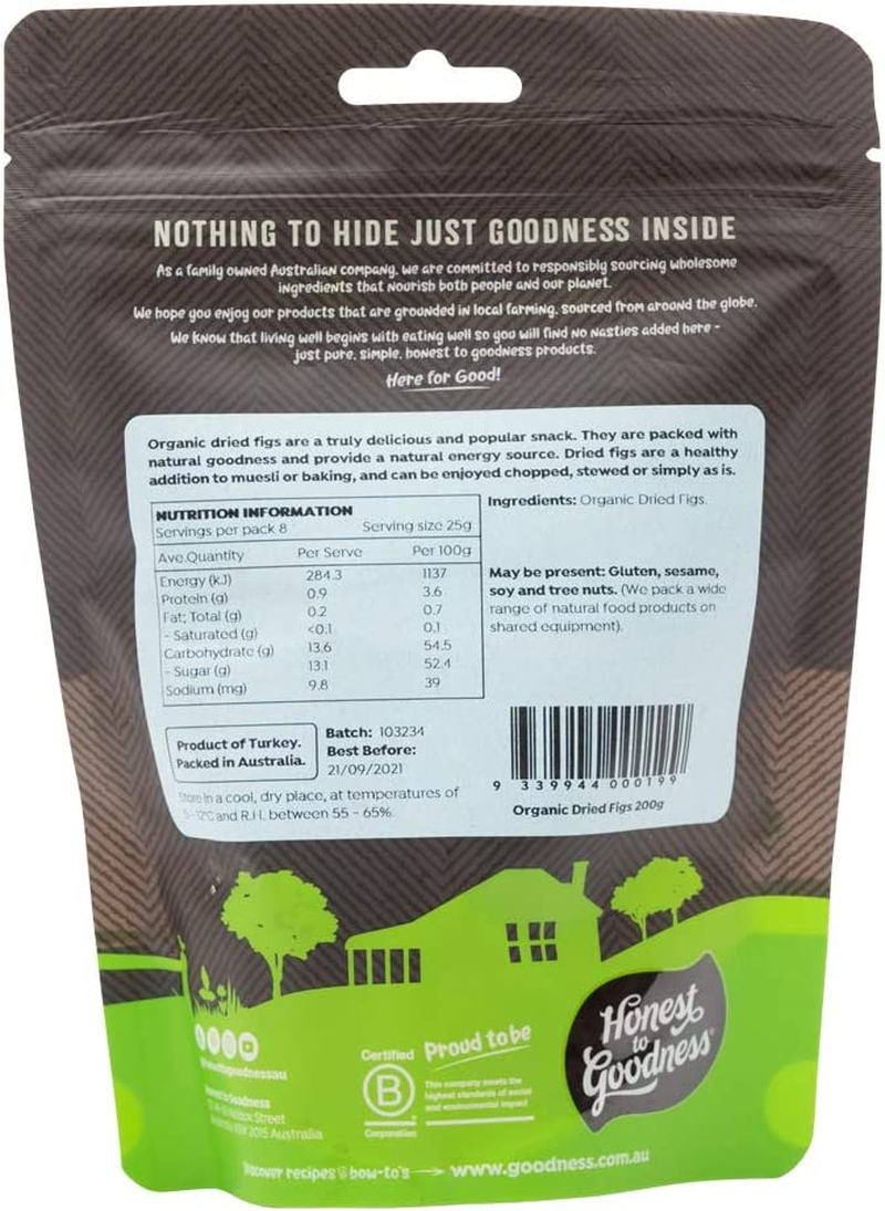Honest to Goodness, Organic Dried Figs, 200G - Whole, Plump and Sweet with a Chewy Texture. Perfect Snack Packed with Beneficial Nutrients. Picked and Dried. image number 2