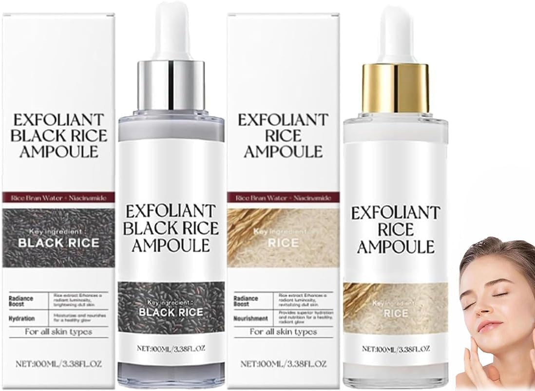 2PCS Exfoliating Ampoule, Black and White Rice Peeling Ampoule for Face & Body,Deeply Hydrates,Smooths & Refines Skin Texture (Black+White) image number 4