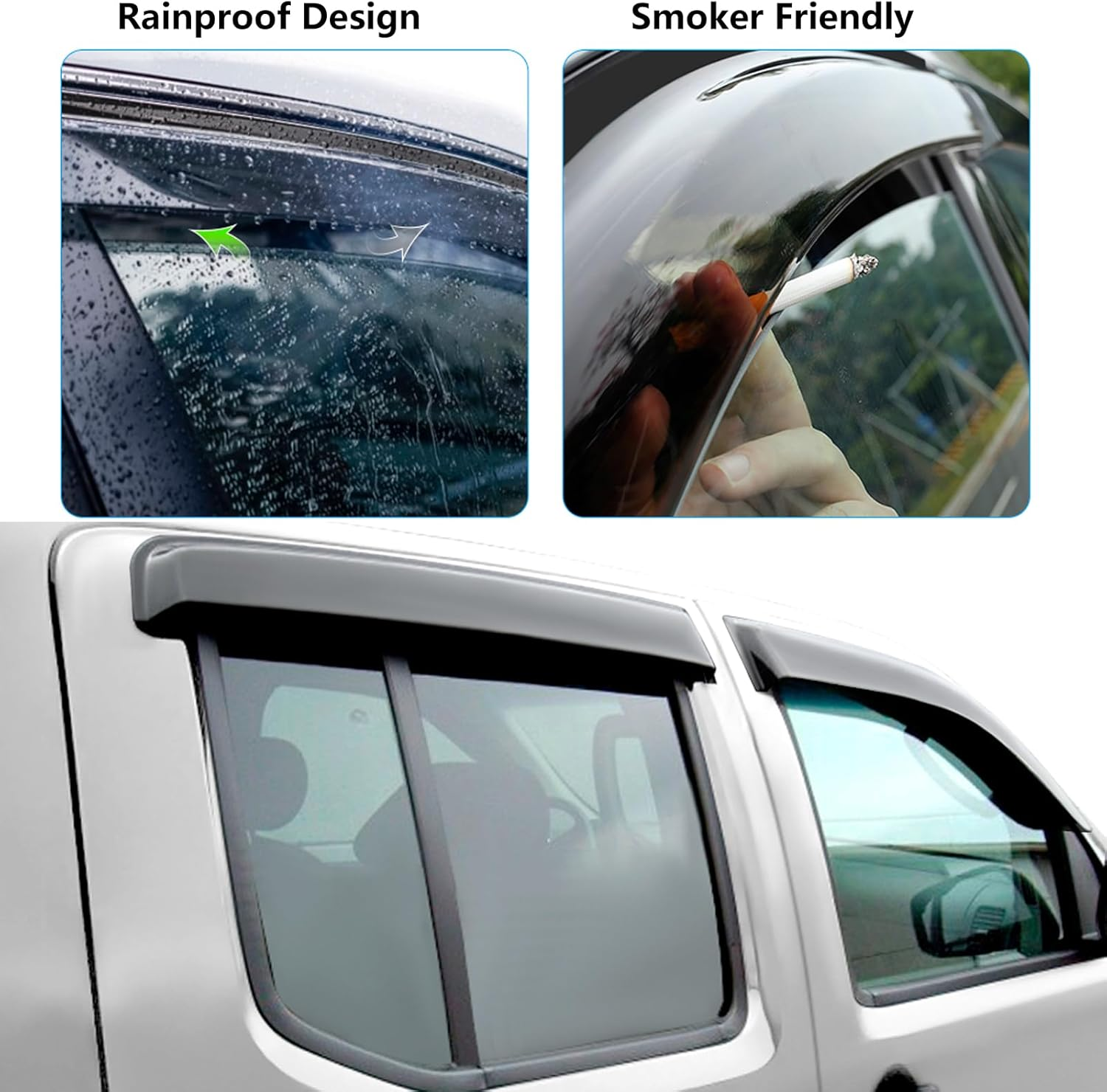 SUERAUTO4X4 Weather Shields for Nissan Navara D40 Accessories 2005-2015 Dual Cab, Weathershields Window Visors Car Wind Deflectors Rain Guard Exterior, Injection Smoked Tinted Black 4PCS image number 6