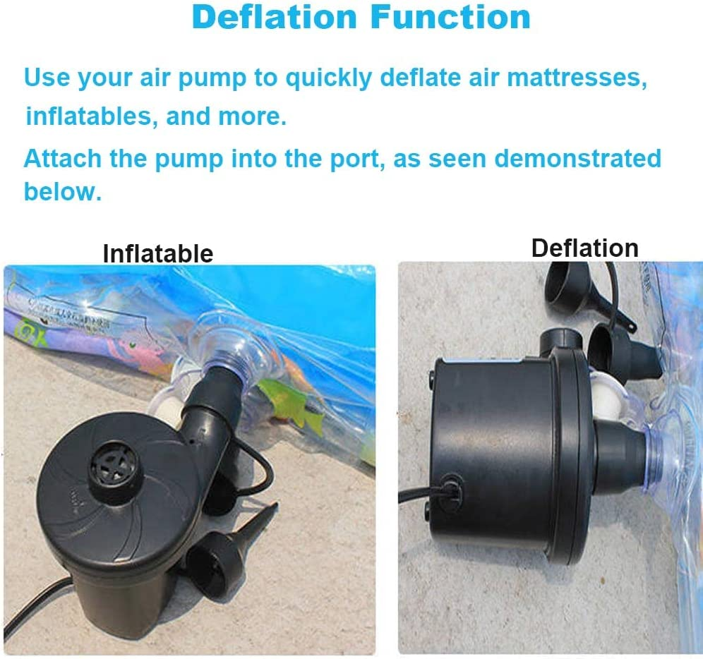 Electric Air Pump Air Mattress Portable Pump for Inflatables Couch, Pool Floats, Blow up Pool Raft Bed Boat Toy with 3 Nozzles, AC 110-240 Volt DC 12 Volt, Black image number 5