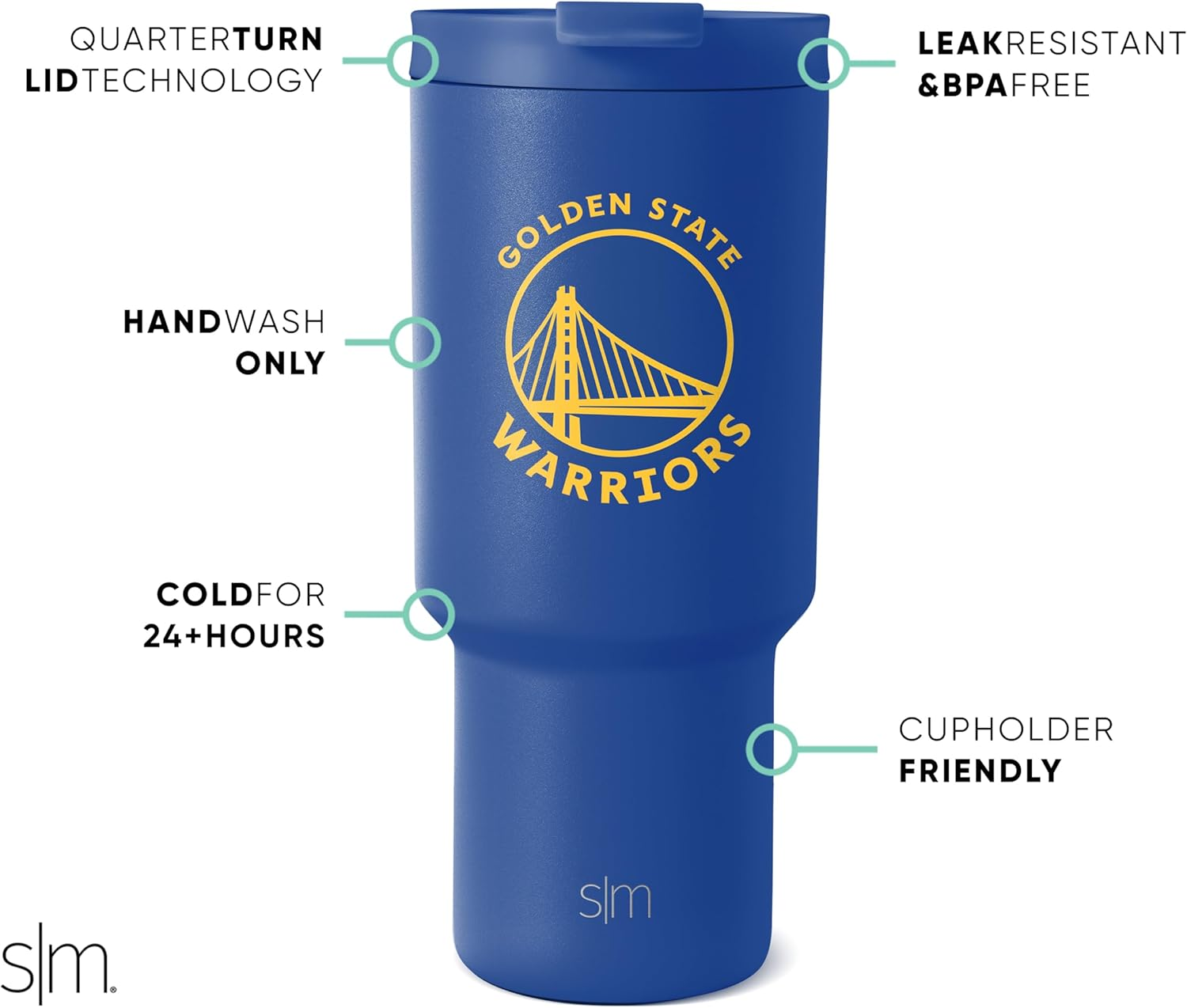 Simple Modern Officially Licensed NBA Warriors 30 Oz Tumbler with Flip Lid and Straws | Insulated Cup Stainless Steel | Gifts for Men Women | Trek Collection | Golden State Warriors image number 4