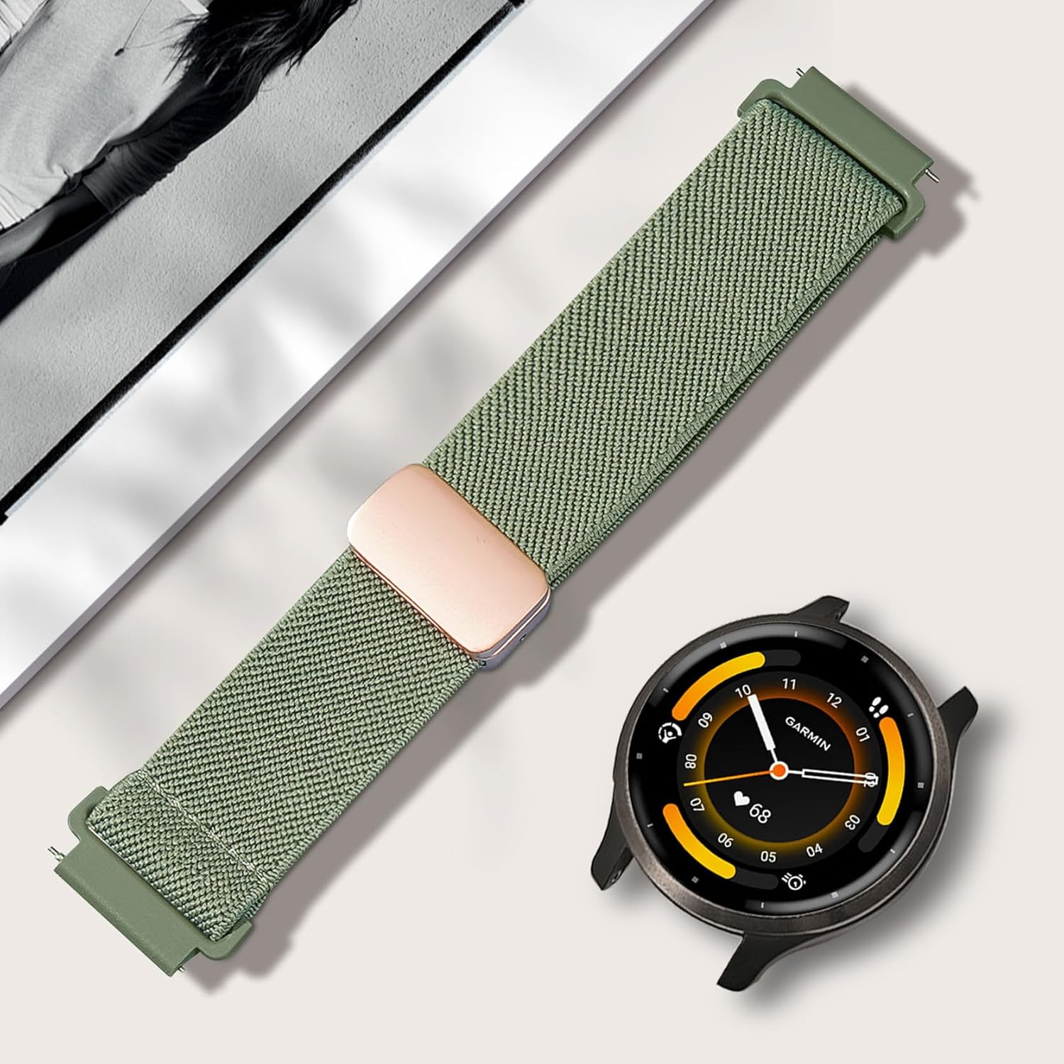 18Mm Nylon Magnetic Watch Band Compatible with Garmin Venu 3S 41Mm/Venu 2S/Vivoactive 4S/Vivomove 3S/Venu 4 41Mm/Forerunner 255S/265S,Loop Magnetic Elastic Replacement Strap for Women Men