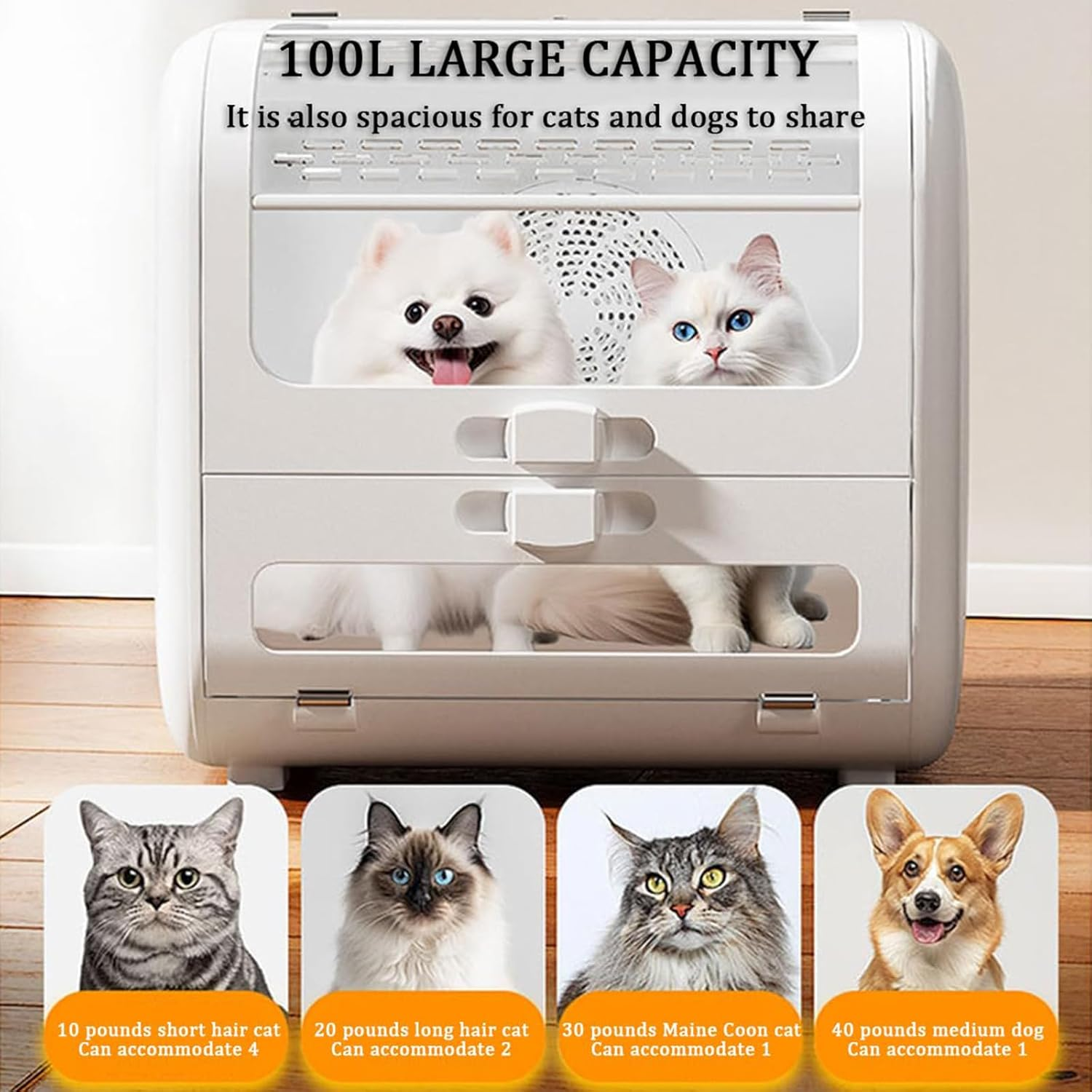 100L Smart Pet Dryer Box, Automatic Pet Hair Dryer with 6 Speeds Adjustable and Timer, 360&deg; Efficient Drying Low Noise Pet Grooming Dryer Box for Cats and Dogs image number 1