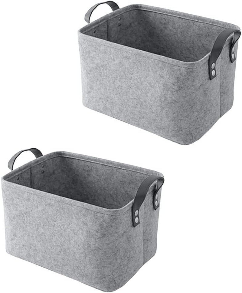 Pack of 2 Felt Baskets, Grey Felt Storage Box, Fabric Storage Baskets, Foldable, with Two Soft Handles, for Clothes, Towels, Toiletries, Baby Products, Books Etc. (Grey) image number 3