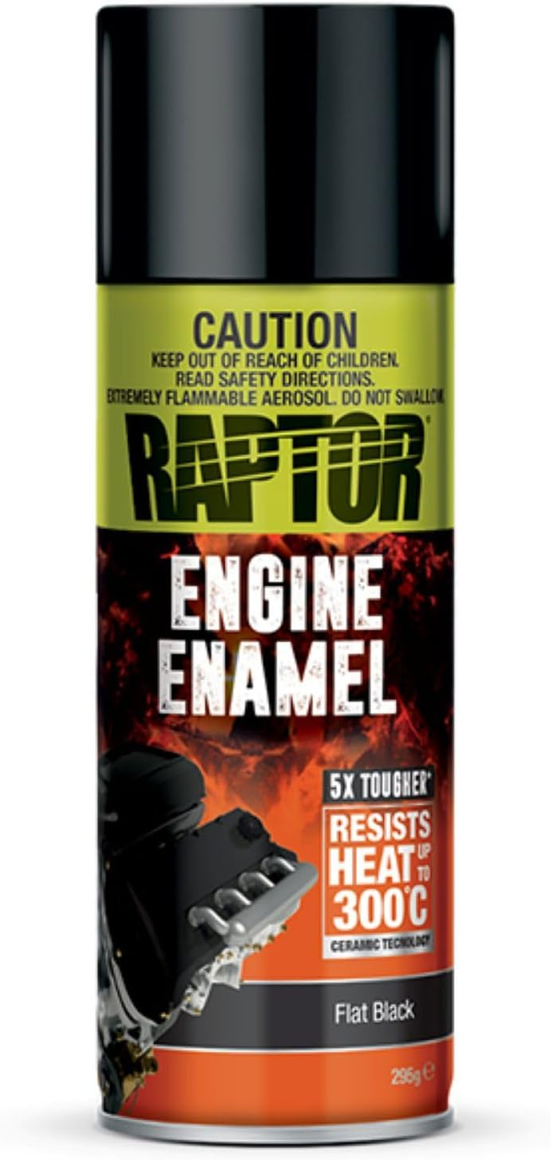 RAPTOR High Temp Engine Enamel, Heat Resistance up to 300&deg;C, Superior Corrosion Resistance, Excellent Adhesion, 5X Tougher than Ordinary Paint, 295G, Flat Black