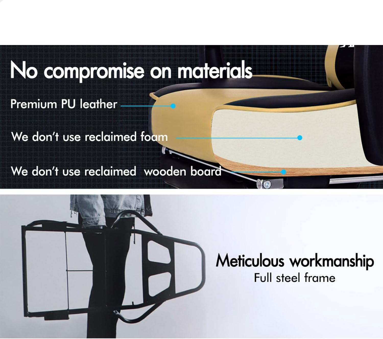 ALFORDSON Gordon Gold Video Gaming Chair with 2-Point Massage, Armrest Headrest, PU Leather Racing Sport Chair with Footrest, High Back Home Executive Office Study Seater - Blue image number 5