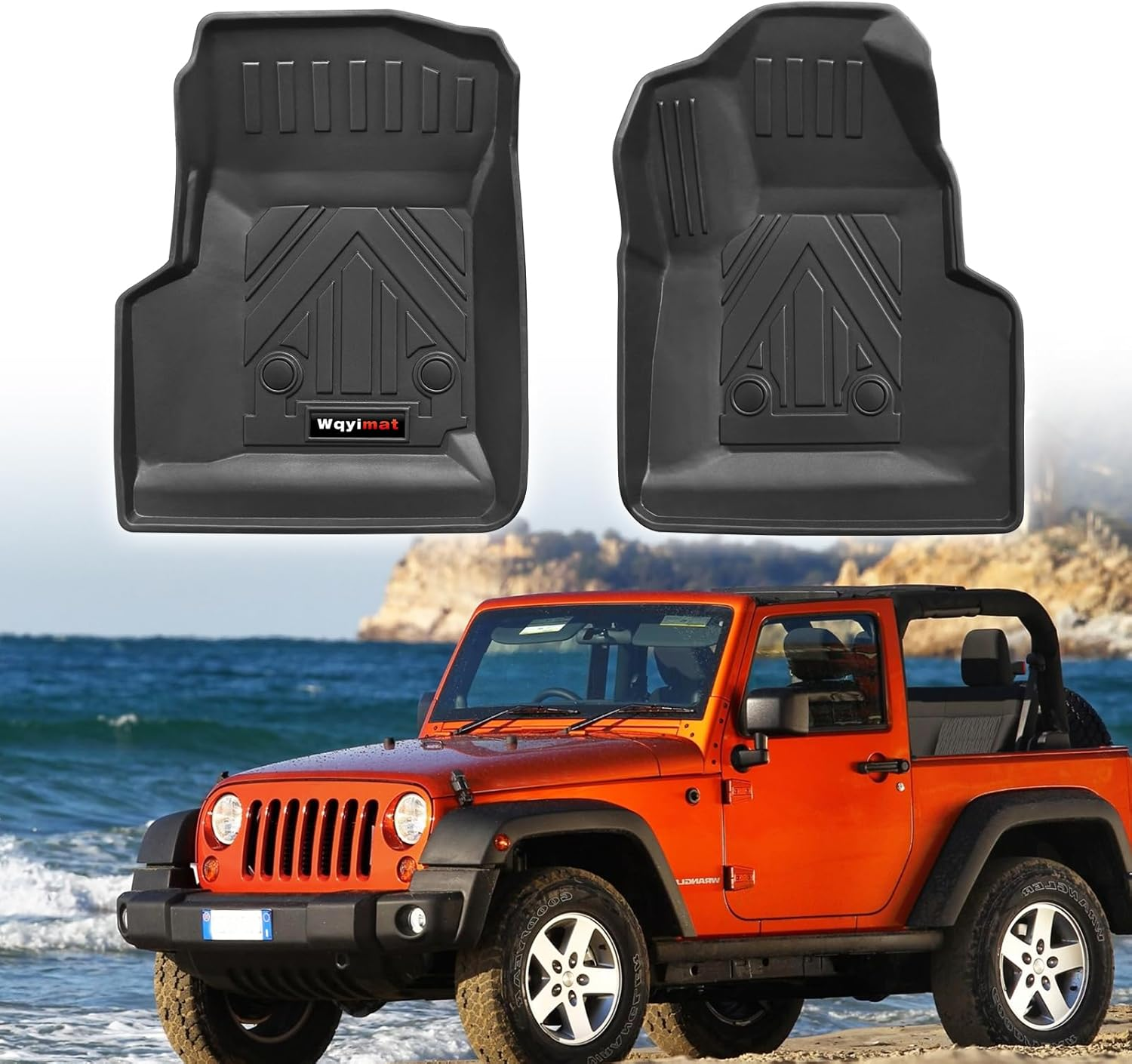 Wqyimat for 2007-2018 Jeep Wrangler JK 2 Door Floor Mats & Cargo Liner,Tpe All Weather Car Liners Accessories,Custom Fit 1St & 2Nd Row Floor Liners and Trunk Mat(For 2007-2018 Jeep Wrangler JK 2 Door)