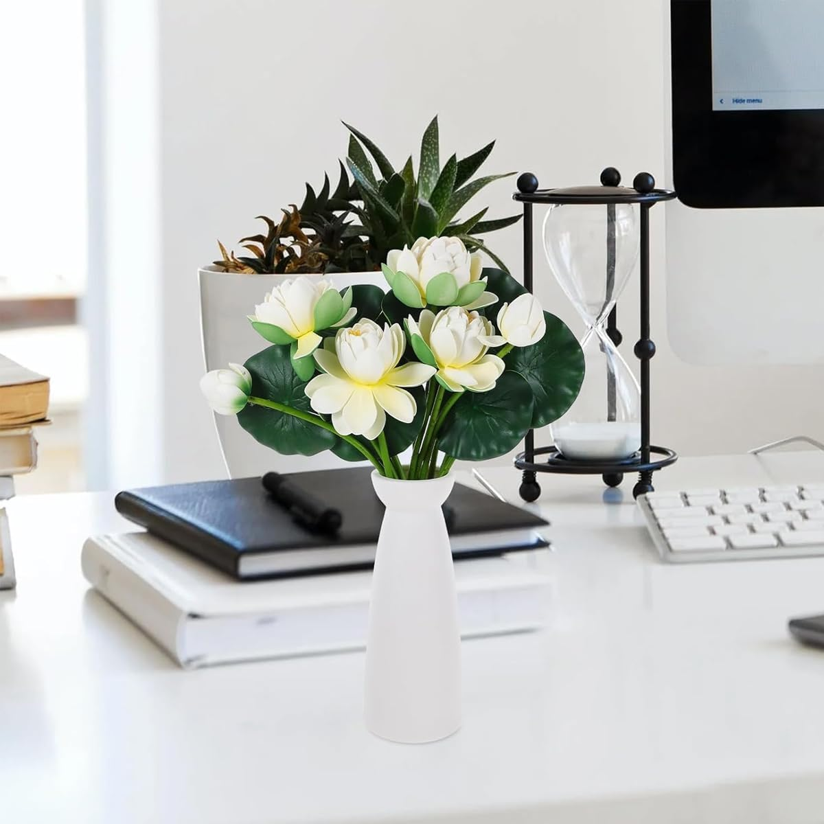 AIMALL Artificial Lotus EVA Material Lifelike Water Lily for Home Decoration, 12.6 Inch Pink or White Available