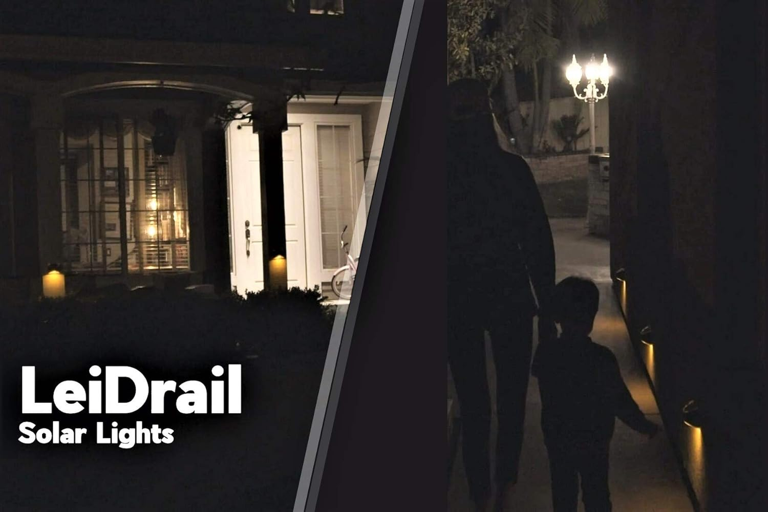 Leidrail Solar Lights Outdoor Metal Warm Deck Fence Post Step Light Waterproof Modern LED Illuminated for House Black - 2 Pack image number 1