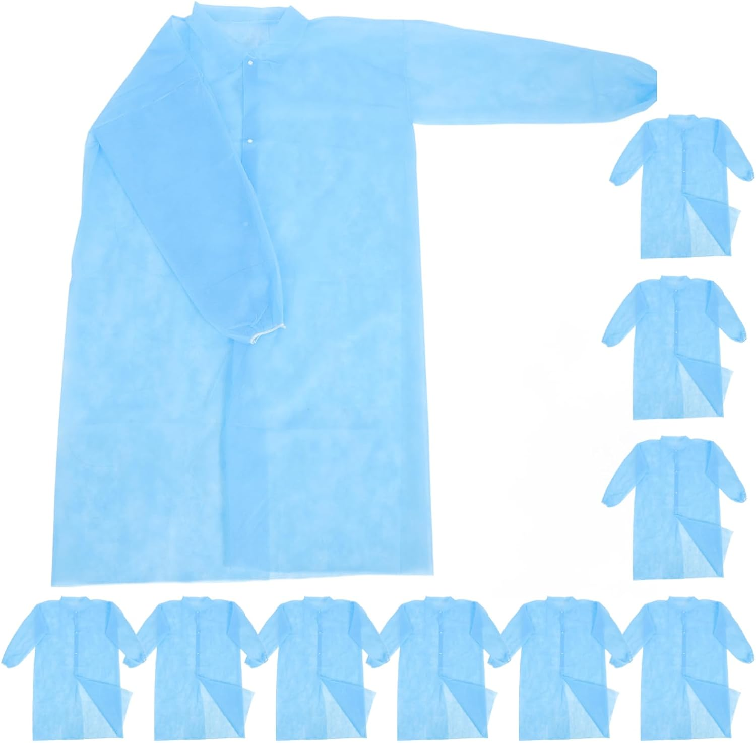 SOLUSTRE 10Pcs Disposable Lab Coats Non-Woven Breathable Work Clothes with Buttons Lightweight Protective Suits for Men and Women Workplace Use image number 5