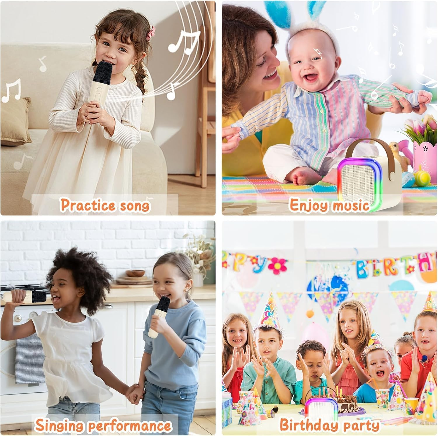 Karaoke Machine for Kids,Portable Bluetooth Speaker with 2 Wireless Microphones, Mini Bluetooth Speaker for Adullts and Kids,Birthday Gifts for Girls Boys Home Party (Beige) image number 1