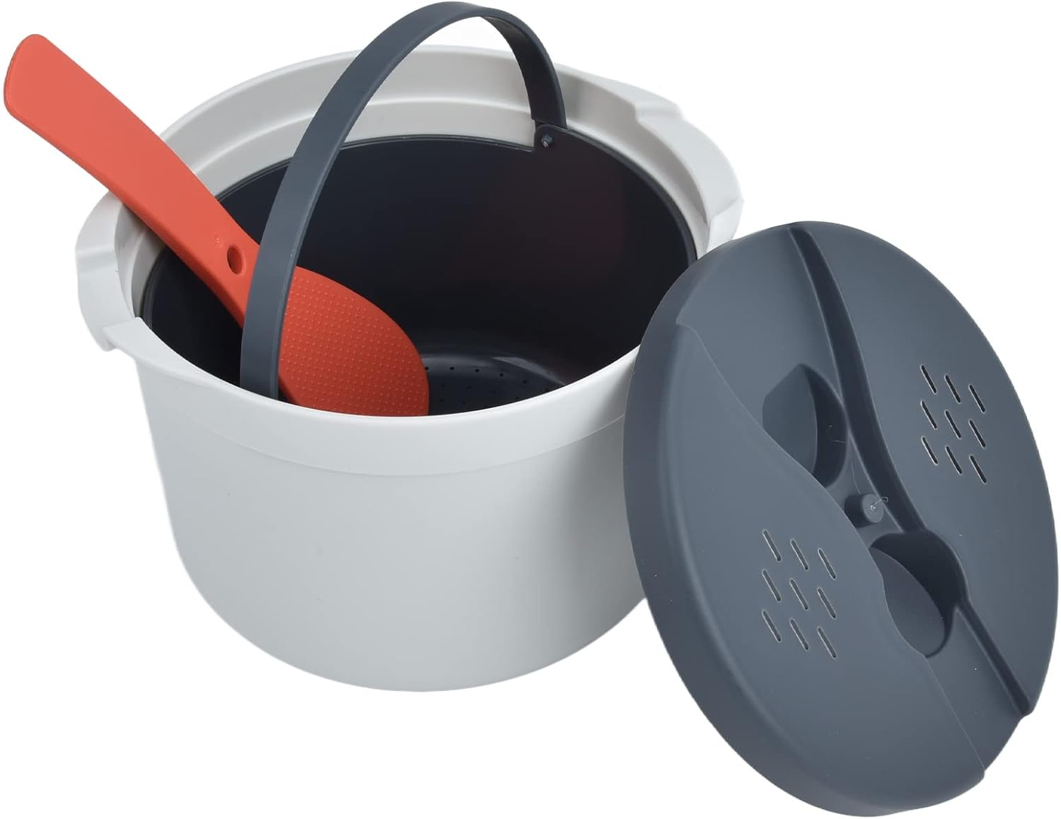 Microwave Rice Cooker, 2L Rice Cooker Set with Rice Spoon Rice Spoon Strainer and Steaming Pot Easy Cooking or Reheating Set (Orange) image number 1