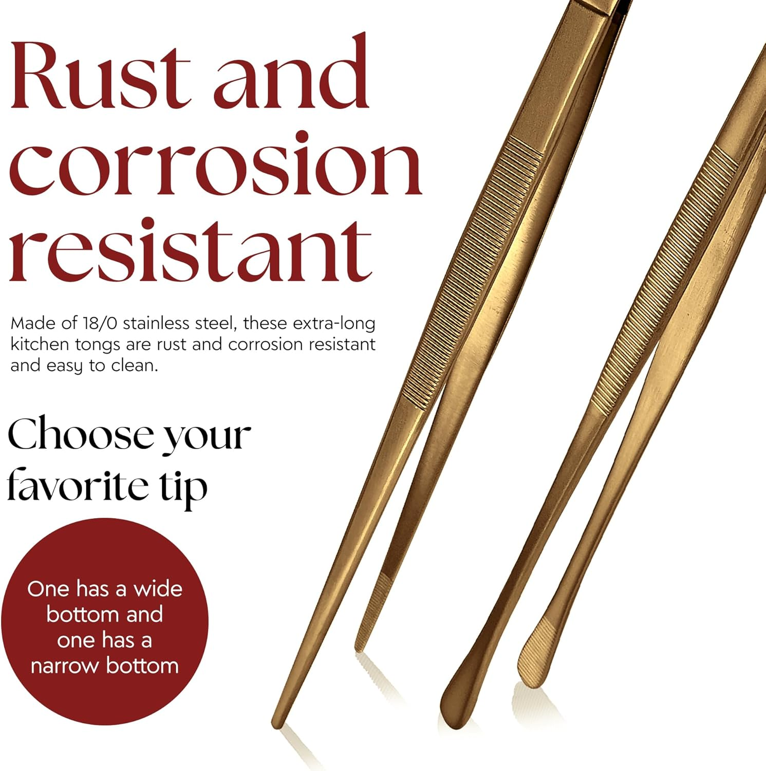 Namre' Tweezer Tongs for Cooking -Plating - 2 Pack Stainless Steel Cooking Tongs - Thin Chopstick Precise & Strong Chef Tweezers for Food & Small Objects - 12 Inch - (Gold) image number 3