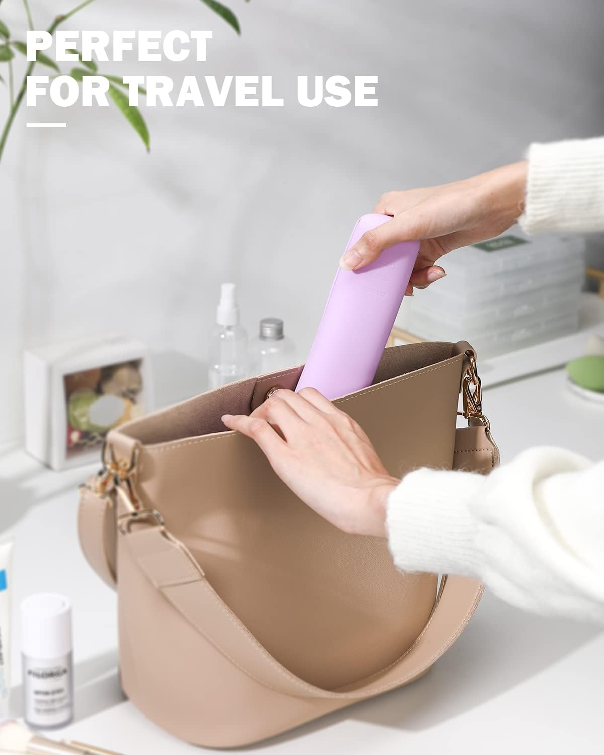 BEZOX Travel Makeup Brush Holder with Strong Magnetic Buckle, Silicone Make up Brush Pouch Case, Cosmetic Brush Mini Bag - Violet image number 4