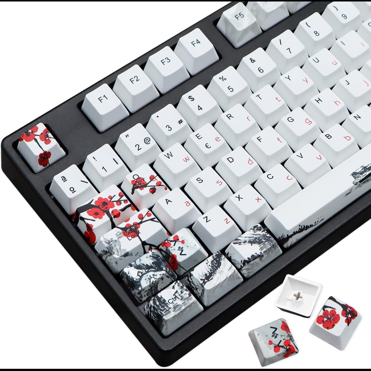 MOLGRIA Keycaps 68 Set for RK68 GK68 Mechanical Keyboard, Custom PBT OEM Profile Key Caps Japanese Font with Keycap Puller for Gateron Kailh Cherry MX Switch ANSI Layout Keyboard(Plum Blossom)