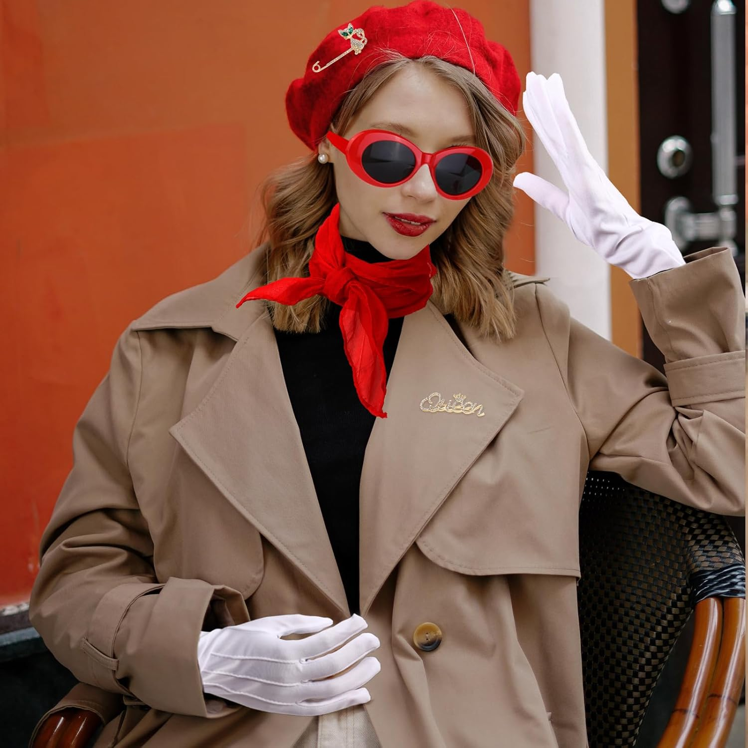 XEPST 6 Piece French Costume Set - 50S Costume for Women with French Beret Hat Sunglasses Scarf Gloves French Artist Kit for Halloween Cosplay Carnival